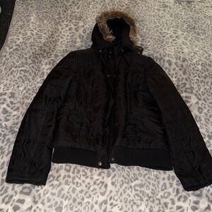 Y2K style. YMI puffer jacket with faux fur hood